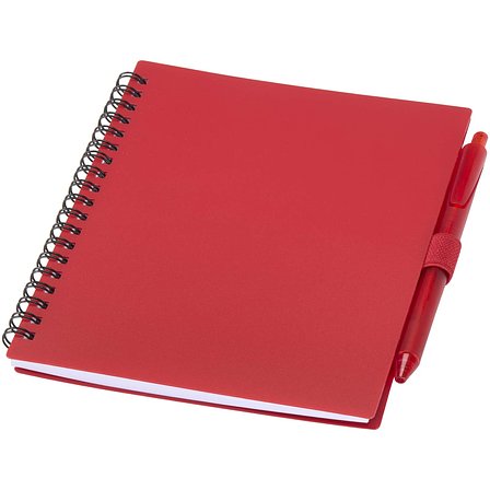 Softcover Notizbuch aus recyceltem Kunststoff mit Kugelschreiber (blaue Mine) - Merin