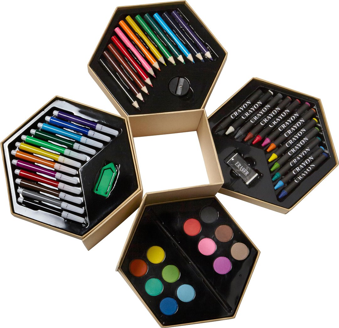 Kunst-Set Dinatha | Sechseckige Kartonbox | 54 St.