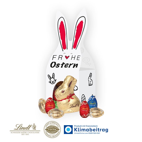 3D Präsent „Häschen“ mit Lindt Eier und Goldhase