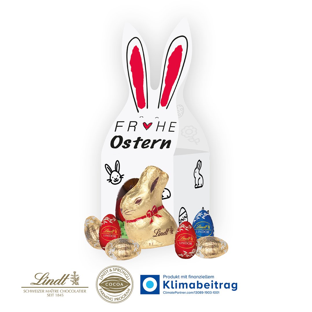 3D Präsent „Häschen“ mit Lindt Eier und Goldhase