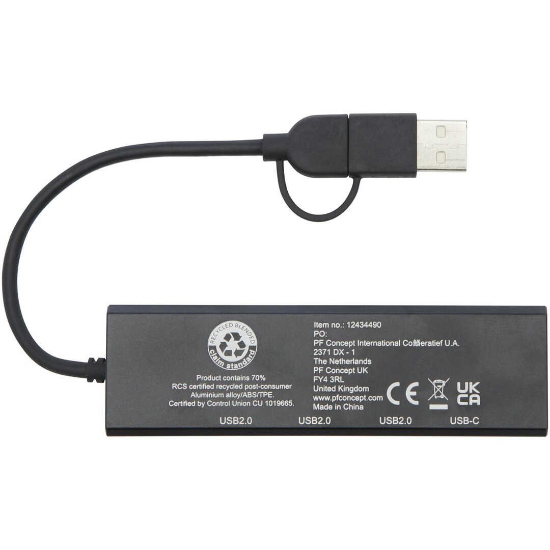 USB 2.0 Hub aus recyceltem RCS Aluminium - Corla