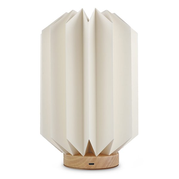 faltbare Papier-LED-Lampe Eos auf Holzsockel, 25cm (Briefkastengröße) Chlannana