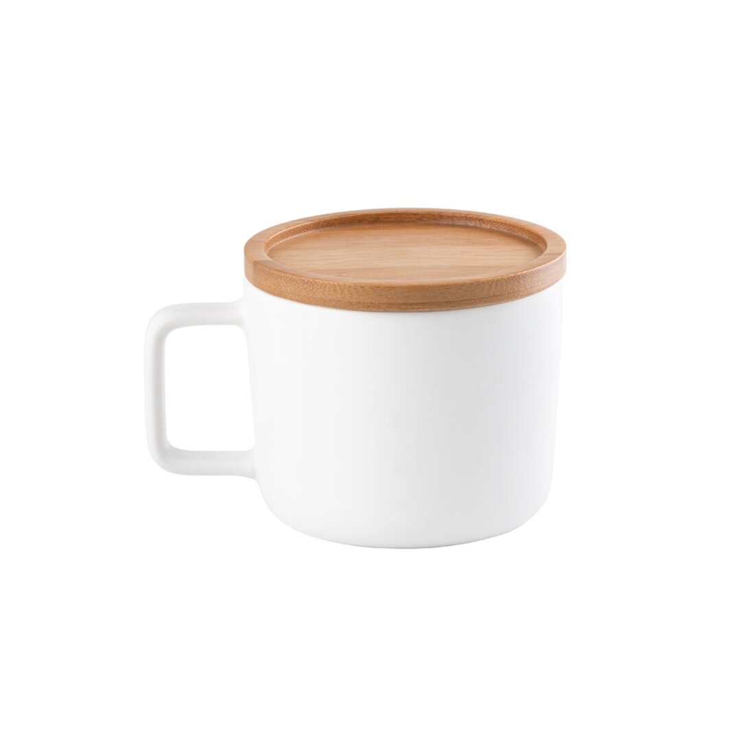 Tasse aus Keramik 250ml mit Deckel aus Bambus, der als Untersetzer dient Rendin