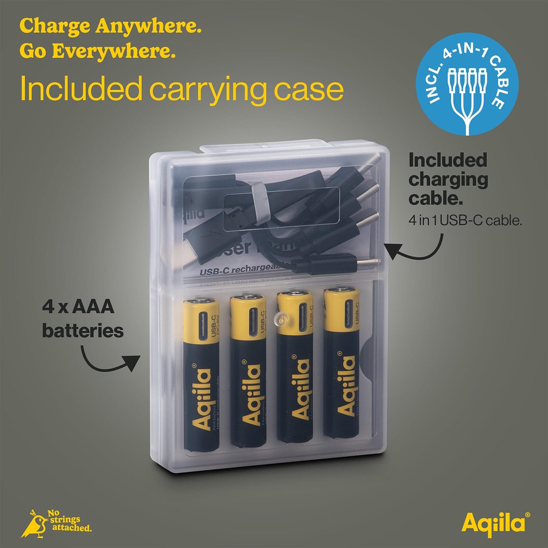 Wiederaufladbare USB-C-Batterien AAA 600 mAh, 4er-Pack Bendritla