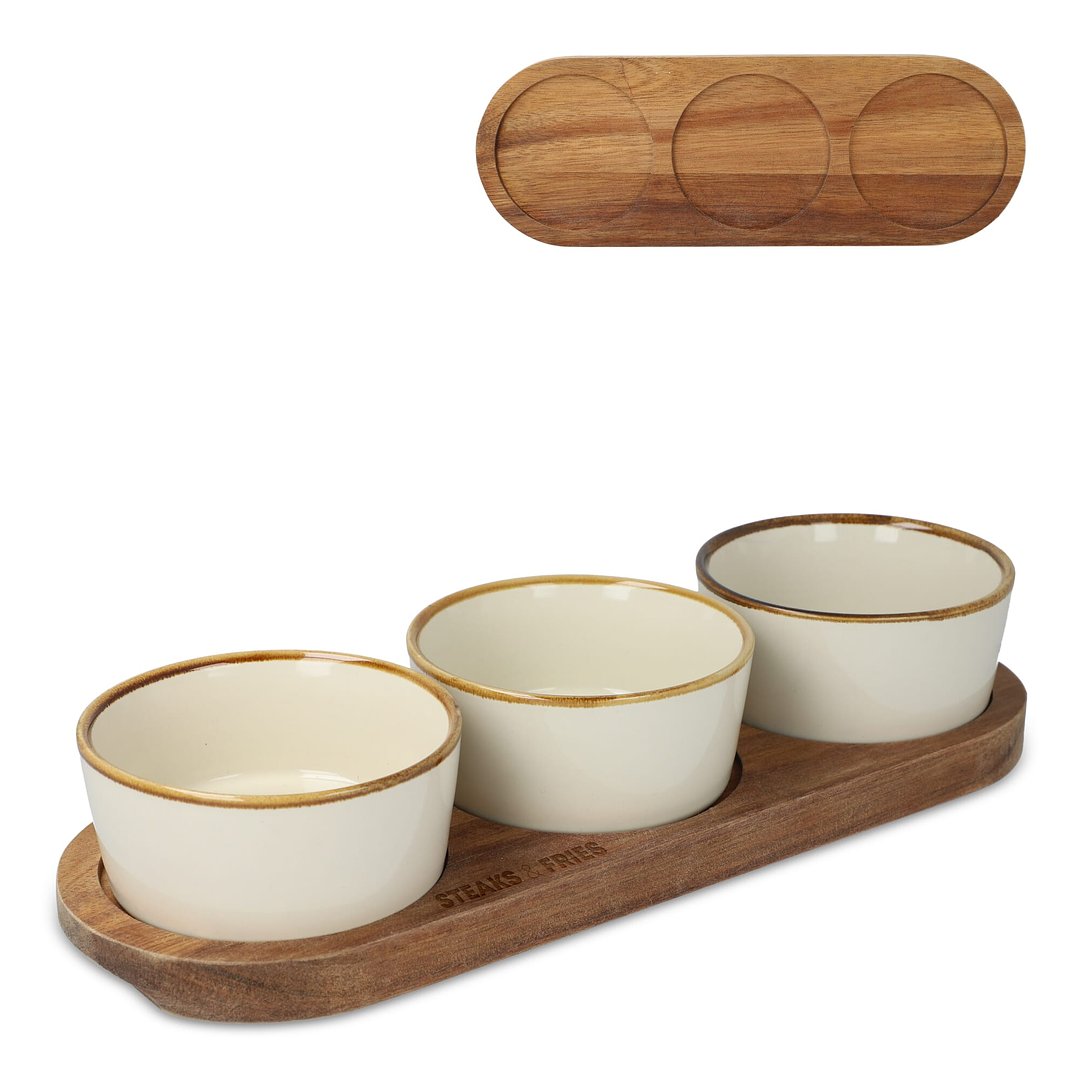 Holzständer mit 3 runden Keramikschalen Giamina