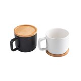 Tasse aus Keramik 250ml mit Deckel aus Bambus, der als Untersetzer dient Rendin