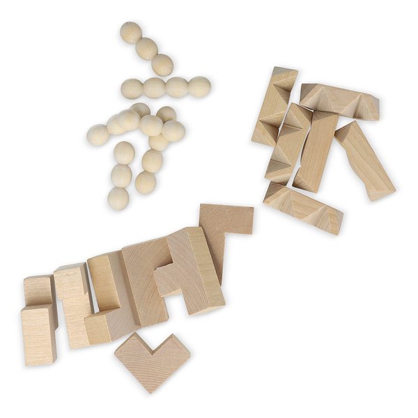 Dieses nachhaltige Set enthält drei spannende Denkspiele: ein Sternenpuzzle, ein Pyramidenpuzzle und ein 3D-Würfelpuzzle, die alle aus Holz gefertigt sind. Sie sind in einer Holzbox Badris