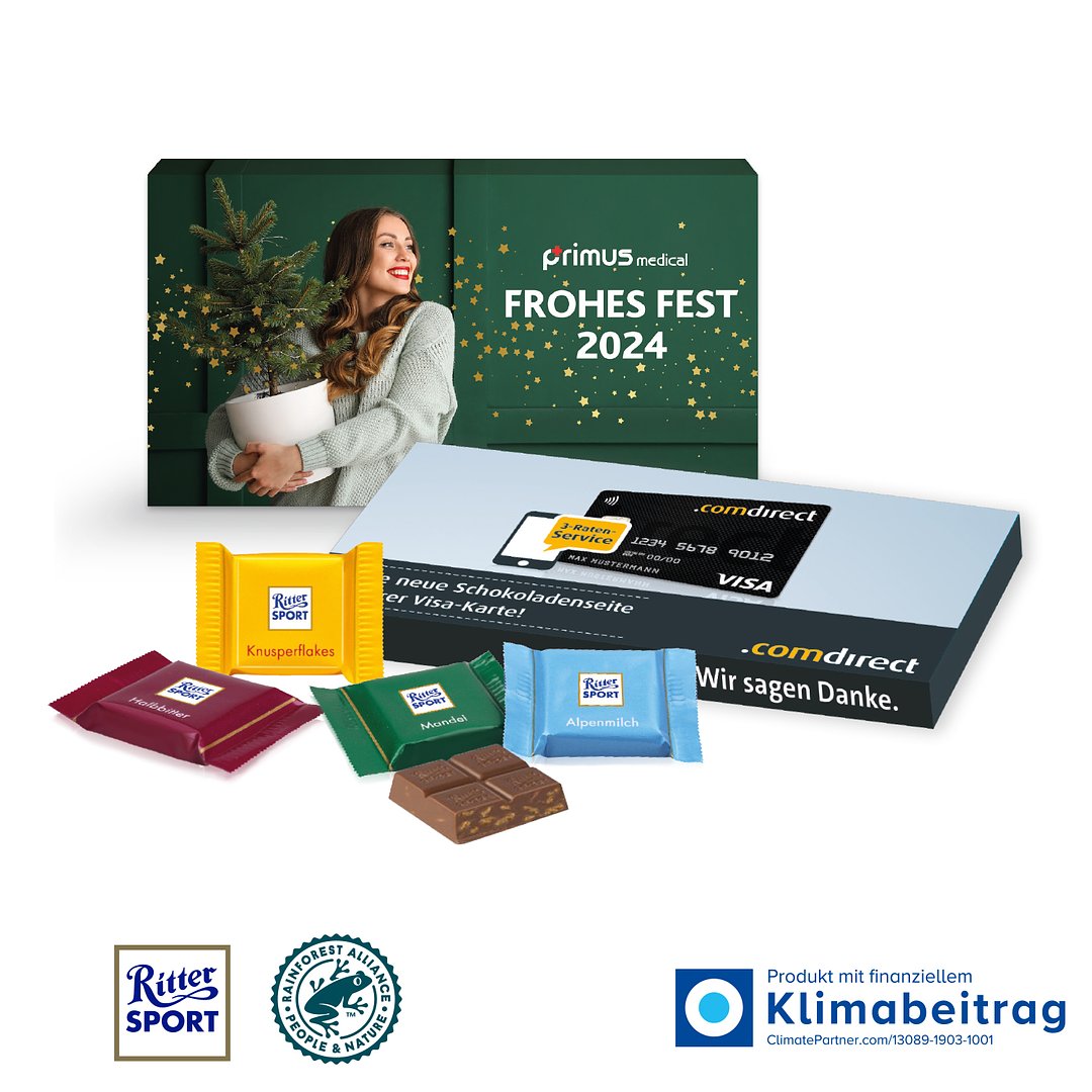 Ritter SPORT Schokotäfelchen in Präsentbox