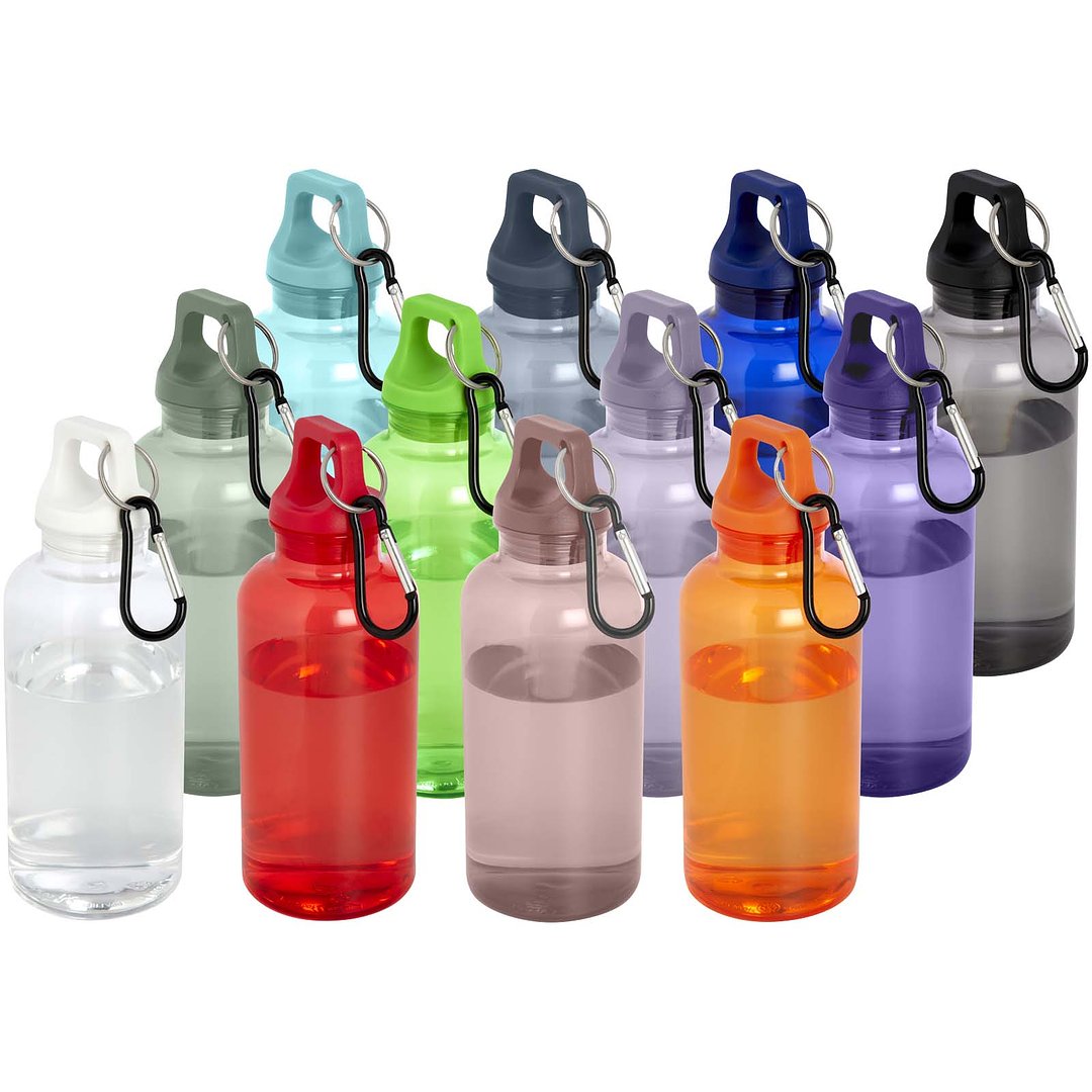 400 ml RCS-zertifizierte Trinkflasche aus recyceltem Kunststoff mit Karabiner - Emerik