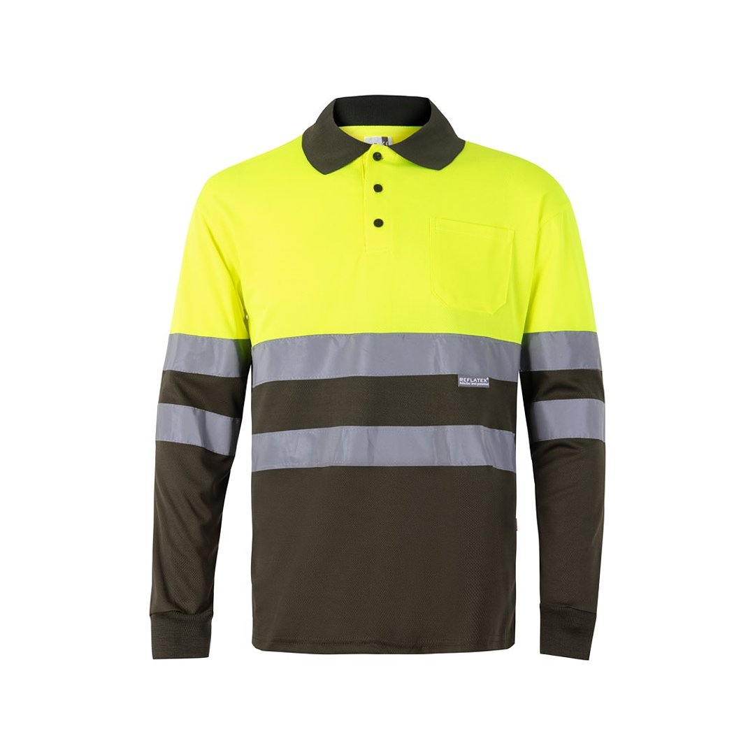 Zweifarbiges Poloshirt im Bird-Eye-Design (160g/m²) mit langen Ärmeln, aus Polyester (100%) Steivia