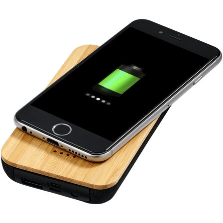 6.000 mAh kabellose Powerbank mit Ladefunktion aus Bambus/Stoff - Hillanie