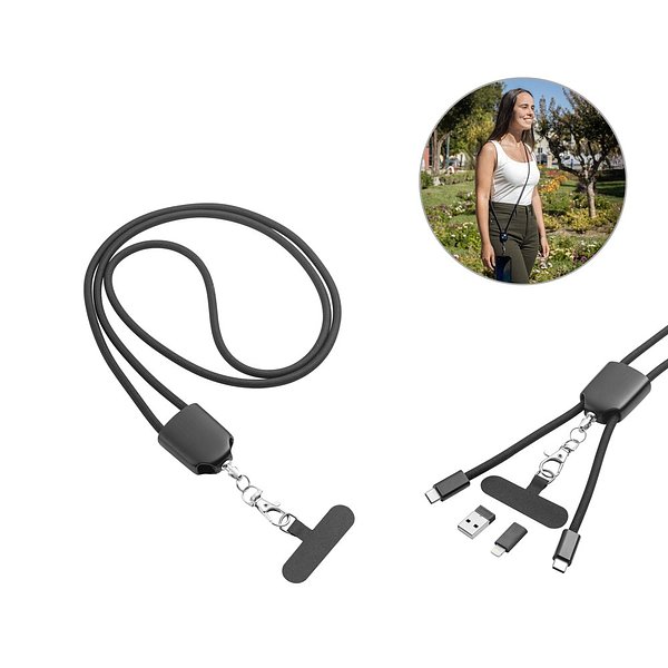 Lanyard mit Smartphone-Halterung, USB-C-Kabel und verschiedenen Adaptern aus recyceltem ABS und recyceltem TPE Giulan