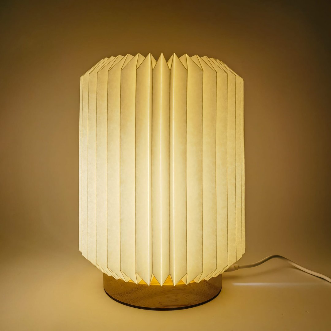 faltbare Papier LED-Lampe Aurora auf Holzsockel, 22cm Leycian