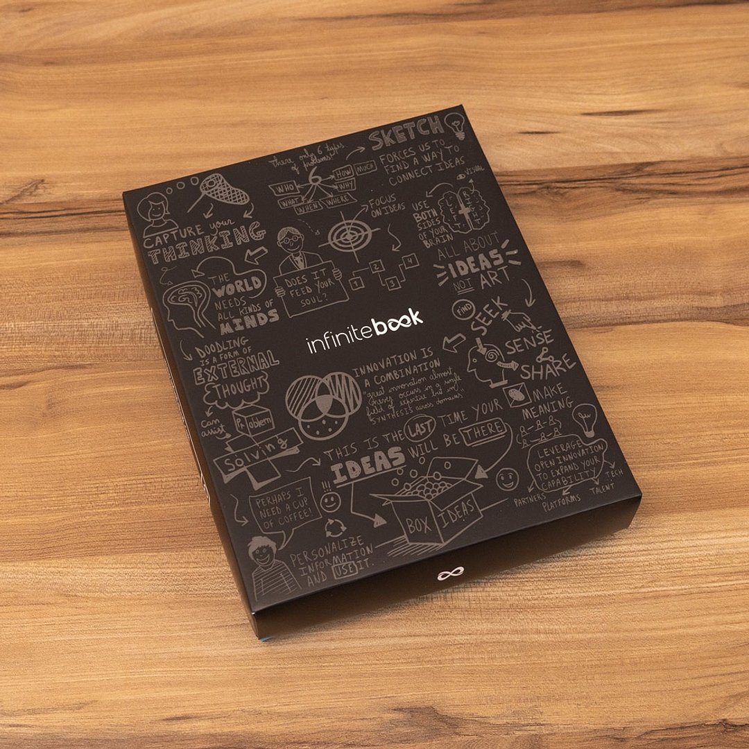 Set bestehend aus einem Infinitebook mit Hardcover, einem Reinigungsset, einem Marker und einem Kugelschreiberhalter Nolleel