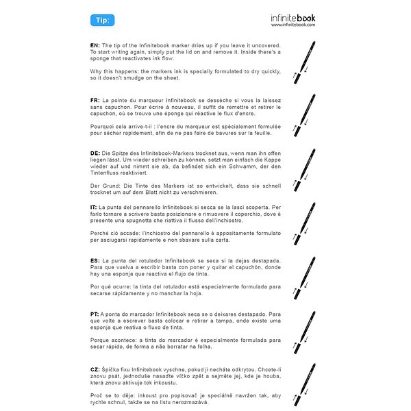 "Infinitebook" mit flexiblem Einband und 15 unlinierten Whiteboard Seiten Grinatian