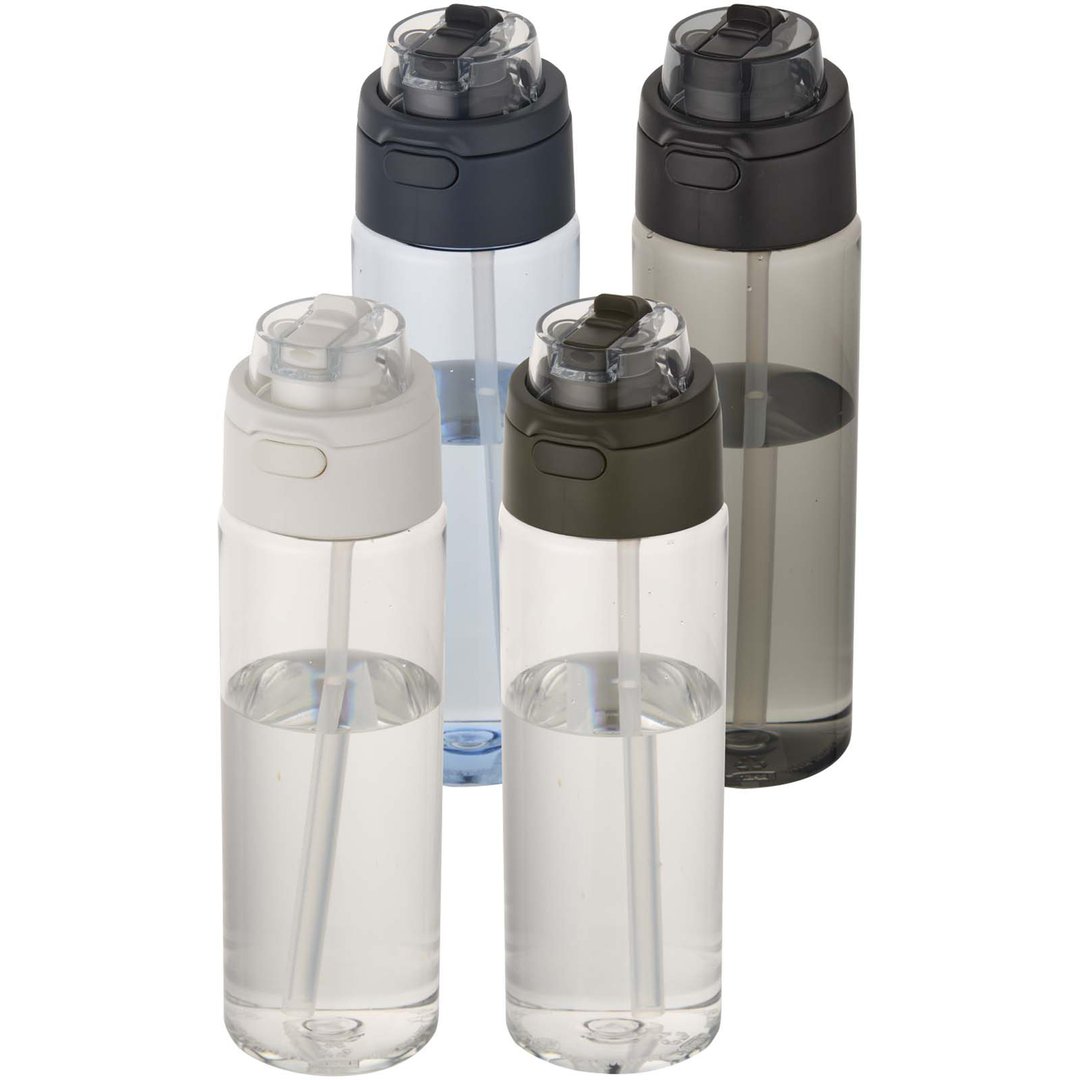 700 ml RCS Trinkflasche aus recyceltem Kunststoff mit Multifunktionsdeckel und Klappstrohhalm - Vreilga