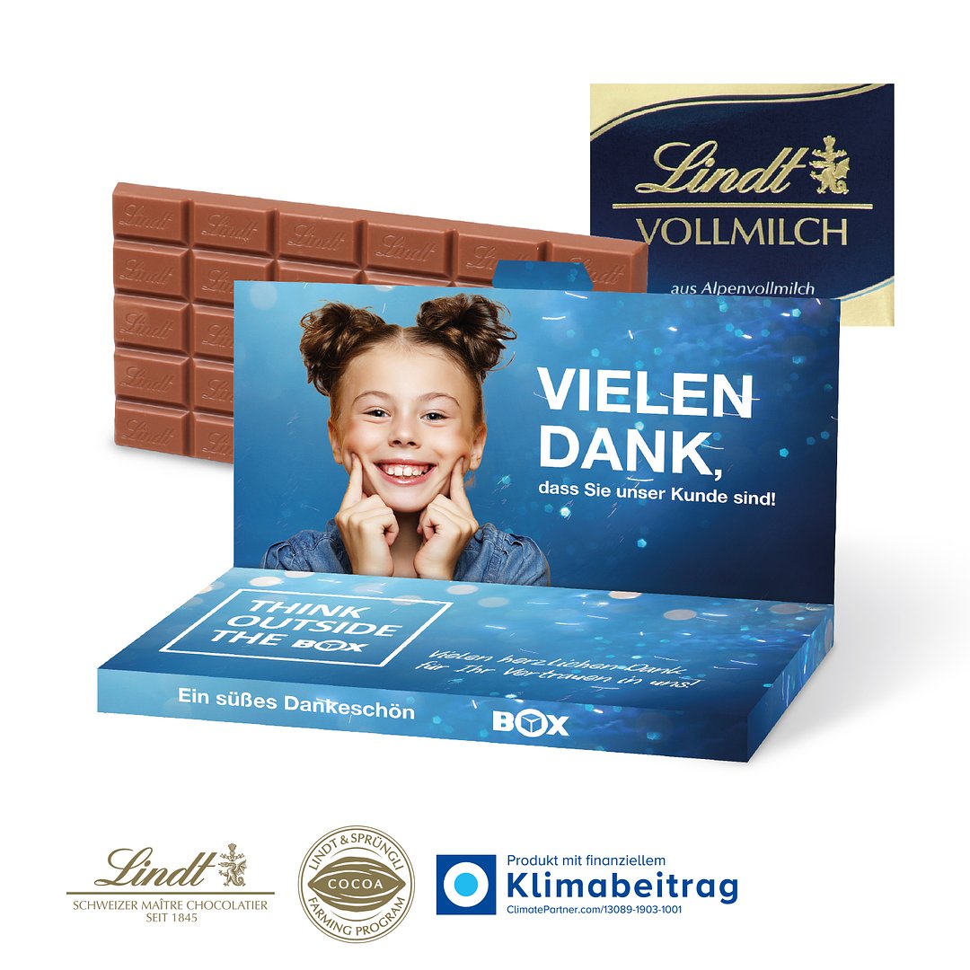 Grusskarte mit Schokoladentafel von Lindt, 100 g