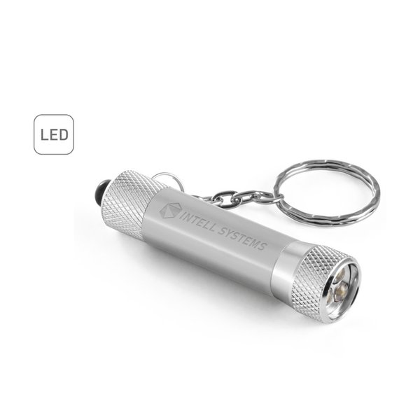 Schlüsselanhänger aus recyceltem Aluminium mit 3-Licht-LED-Taschenlampe Benatia