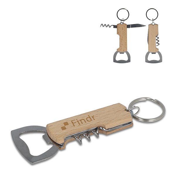 Bambus Wein & Flaschenöffner Schlüsselanhänger Rudina