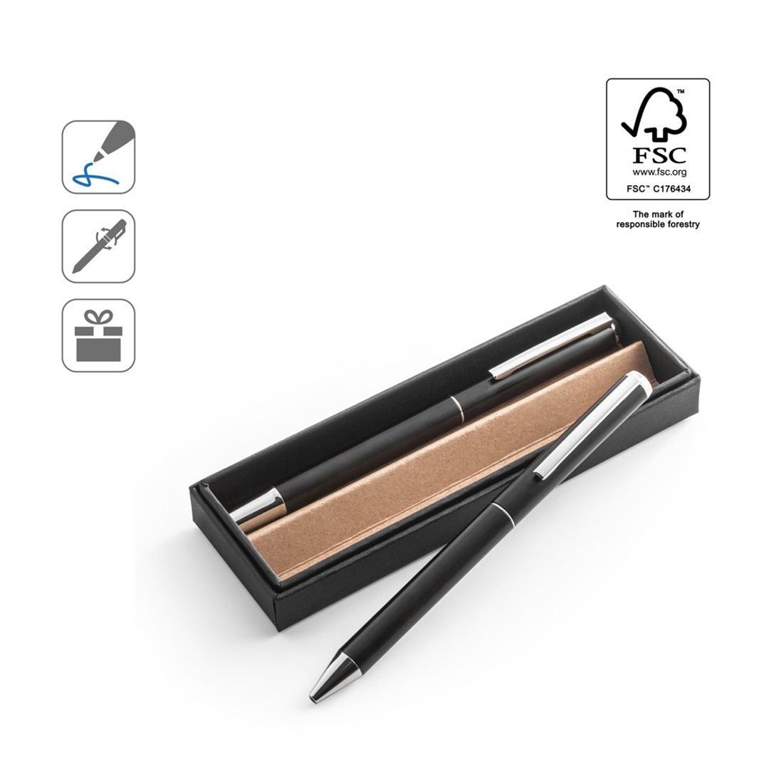 Roll- und Kugelschreiber aus recyceltem Aluminium (53% bzw. 94% recycelt) mit Clip Mudina