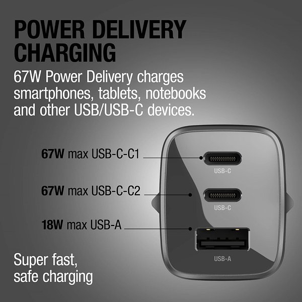 67W Laptop-Ladegerät GaN USB-C und USB-A Stineth