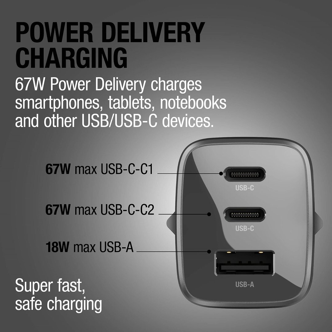 67W Laptop-Ladegerät GaN USB-C und USB-A Stineth