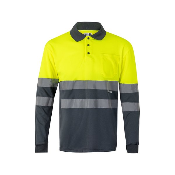 Zweifarbiges Poloshirt im Bird-Eye-Design (160g/m²) mit langen Ärmeln, aus Polyester (100%) Steivia