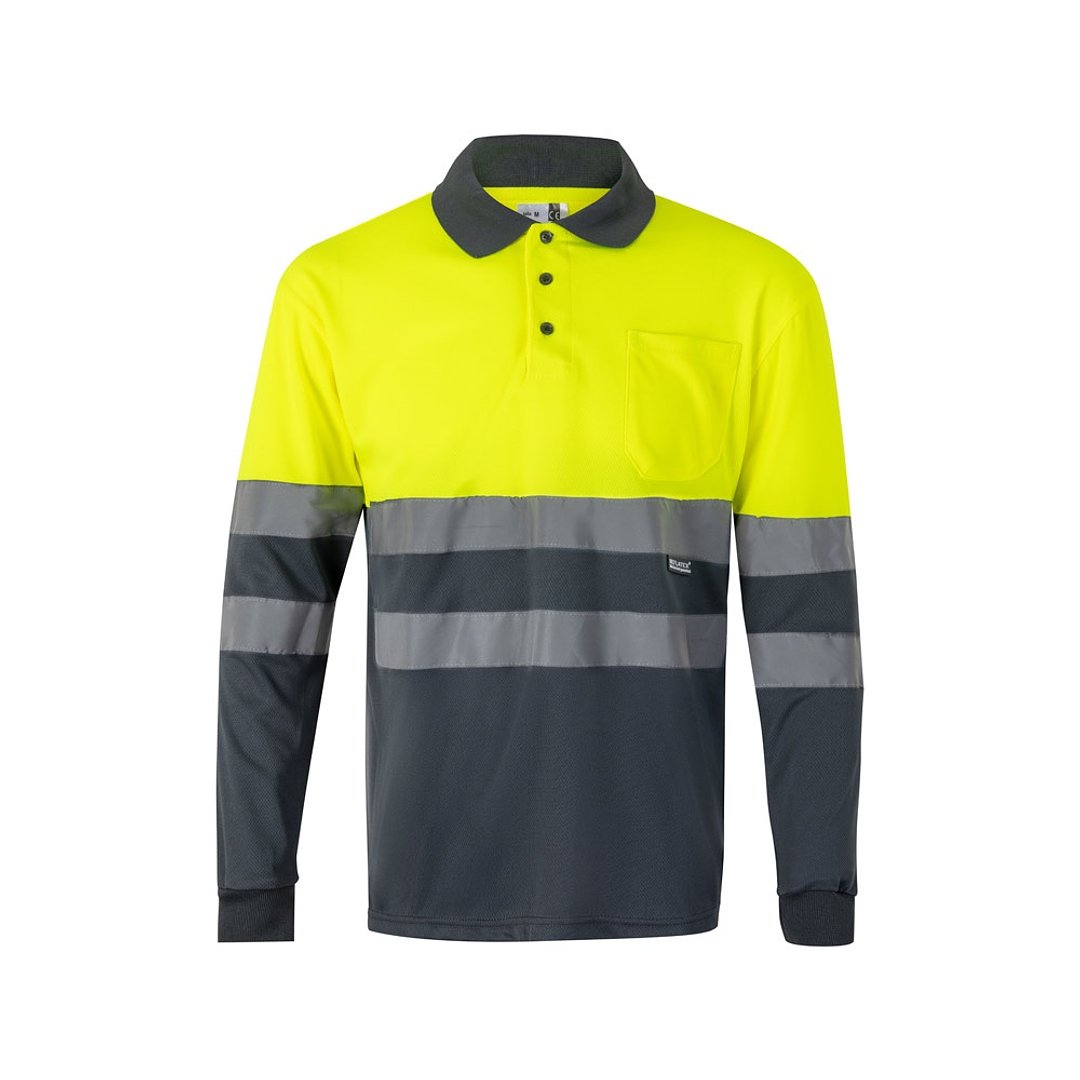 Zweifarbiges Poloshirt im Bird-Eye-Design (160g/m²) mit langen Ärmeln, aus Polyester (100%) Steivia