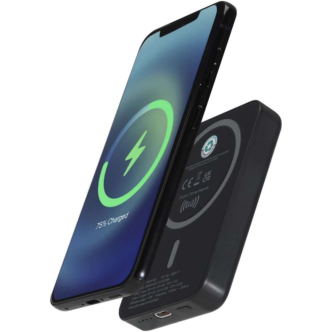15 W 5.000 mAh magnetische kabellose Powerbank mit 20 W PD aus recyceltem Kunststoff - Vichtans