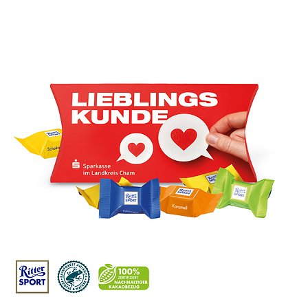 Kissenverpackung "Creative" mit Ritter SPORT Schokowürfel