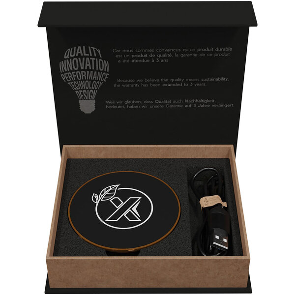 Kabellose Ladestation aus Holz mit Leuchtlogo - Heli