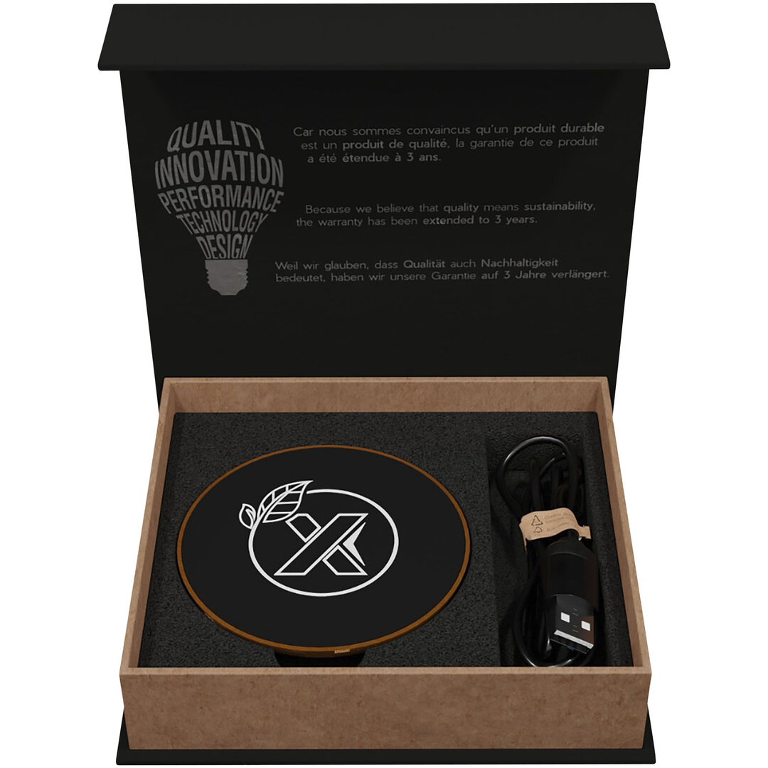 Kabellose Ladestation aus Holz mit Leuchtlogo - Heli