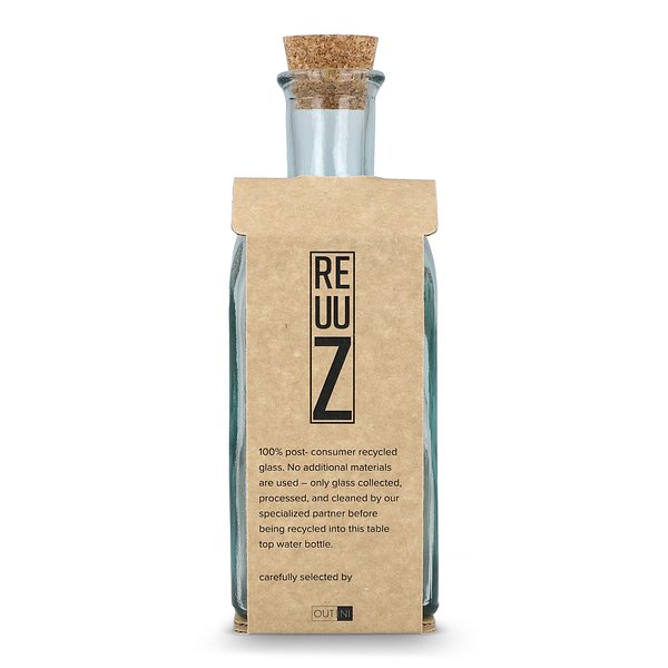 Square Recycelte Glaswasserflasche ReuuZ mit Korkverschluss 500ml Giannele