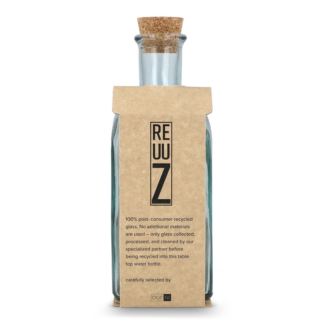Square Recycelte Glaswasserflasche ReuuZ mit Korkverschluss 500ml Giannele