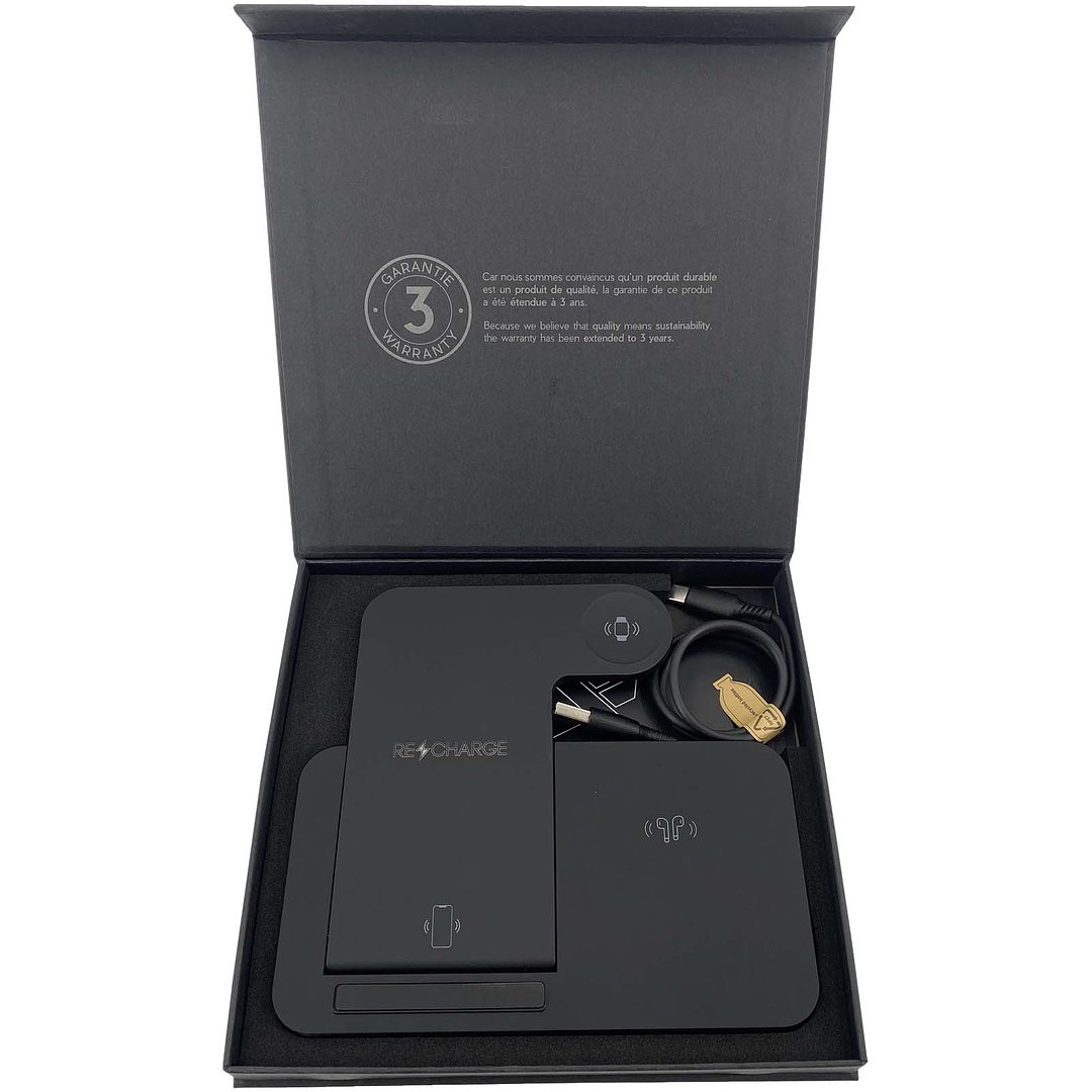 Kabellose 3-in-1 Ladestation kabellos mit Telefonständer und Leuchtlogo - Ruer