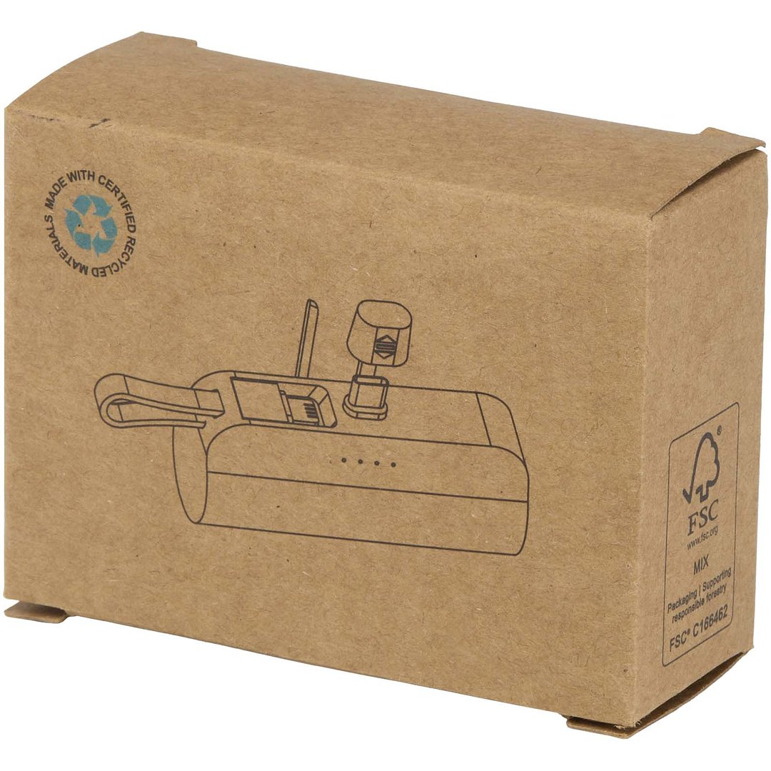 10 W 5000 mAh Typ C Powerbank aus recyceltem Kunststoff mit integriertem Klappständer und 2 in 1 Kabel - Jöritat