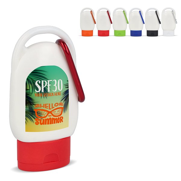 Sonnenschutzlotion mit Karabiner SPF30 aus recyceltem Material Hatrudi