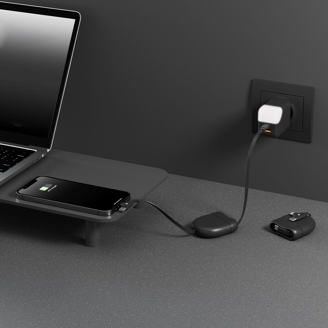 ICE-R Einziehbares USB-C- und Lightning-Kabel 60 W 1 Meter Vregun