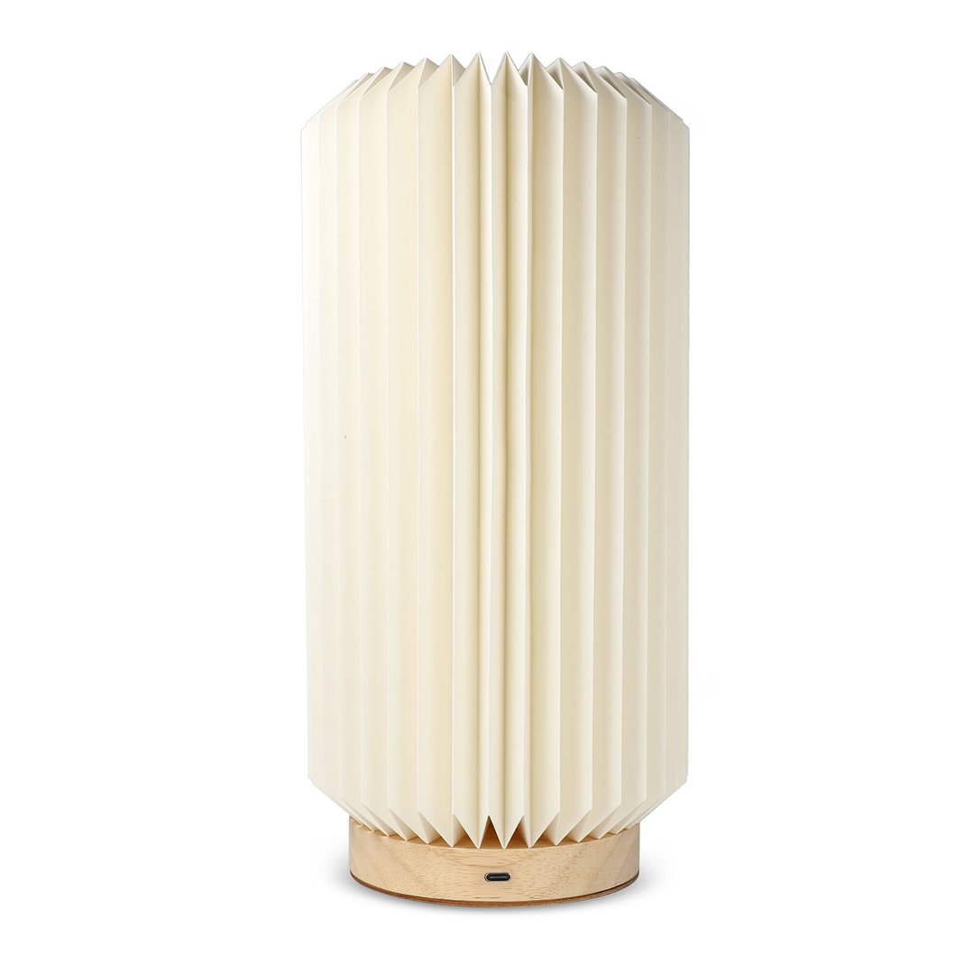 faltbare Papier-LED-Lampe Aurora Tall auf Holzsockel, 32cm Bigelien