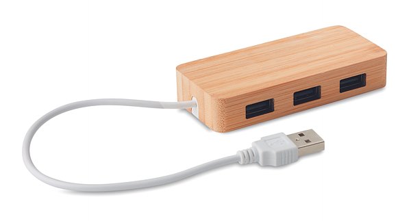 3 Port 2.0 USB Hub Bambus Meriover