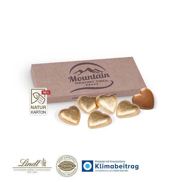 Präsentbox mit Lindt Schokoherzen auf NATURKARTON