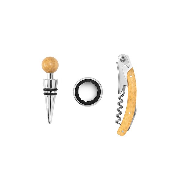 Weinset aus Bambus und Edelstahl Friner