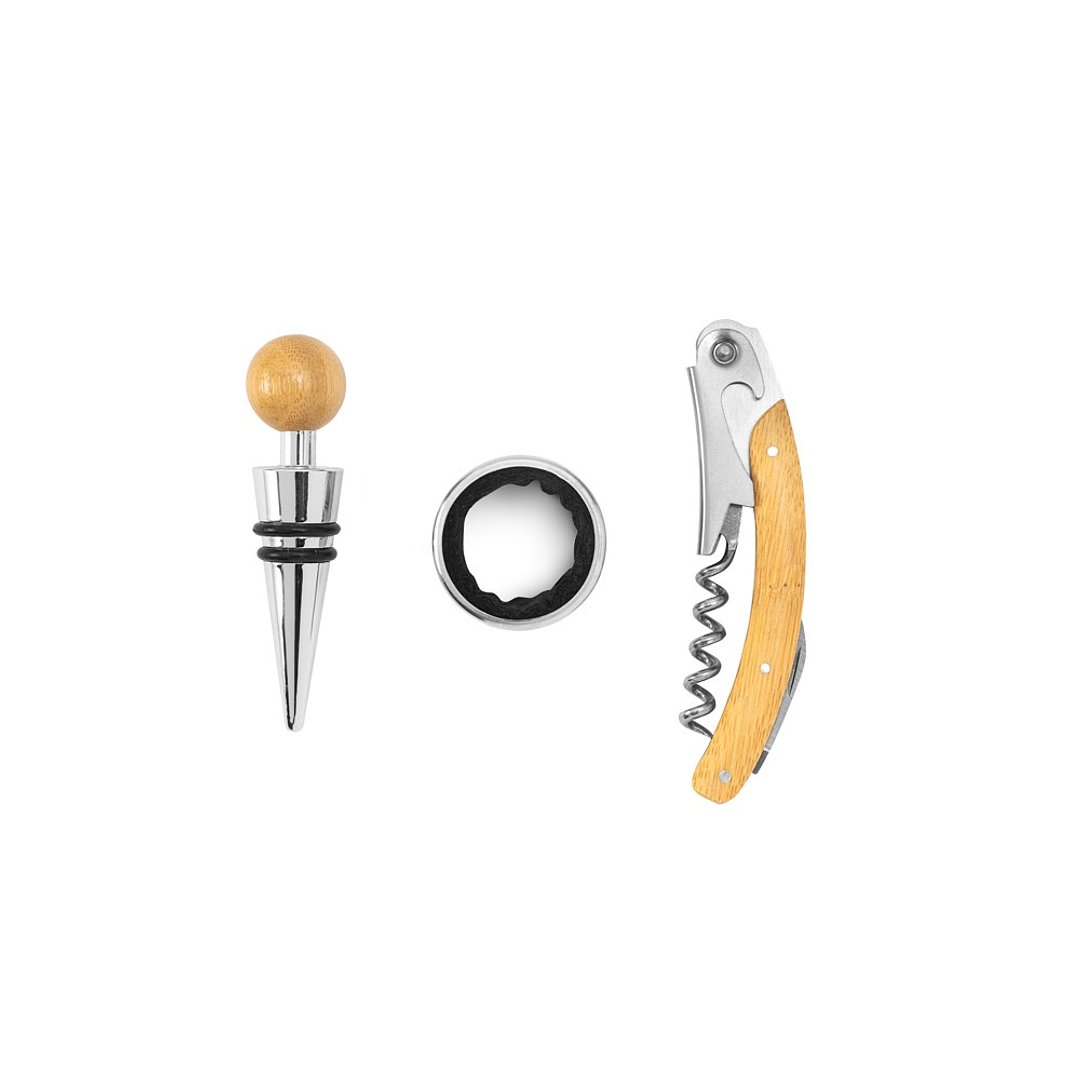 Weinset aus Bambus und Edelstahl Friner