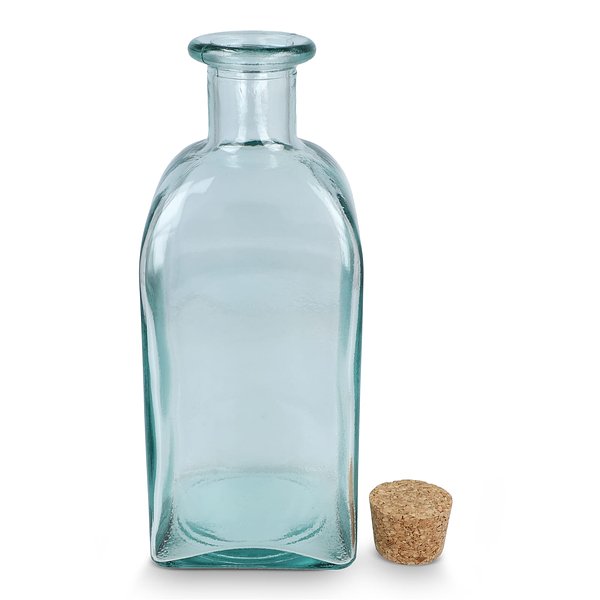 Square Recycelte Glaswasserflasche ReuuZ mit Korkverschluss 1 l Fränziama