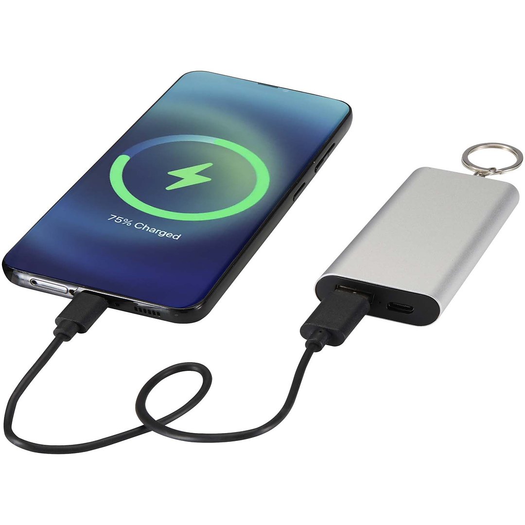 2000 mAh Powerbank aus recyceltem Aluminium mit Schlüsselanhänger - Ferg