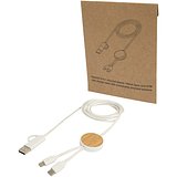 150 cm 5-in-1 Kabel aus recyceltem Kunststoff für Datenübertragung und 27W Schnellladung mit Bambusdetails - Aninan