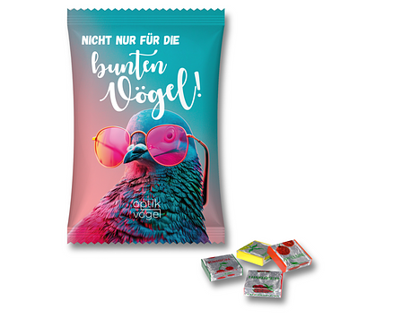 Fruchtkaubonbons im Werbetütchen mit Logo