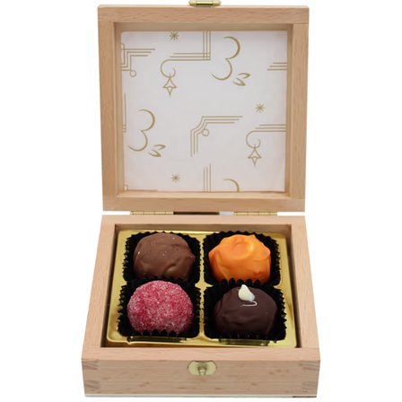 Edle individualisierbare Pralinenholzbox 4 Stück