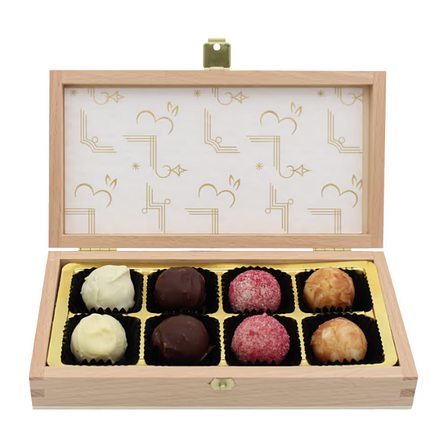 Edle individualisierbare Pralinenholzbox 8 Stück