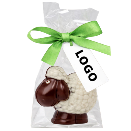 Bio Osterschokolade – Schaf & Lämmchen aus Grand Cru BIO Schokolade mit Logo